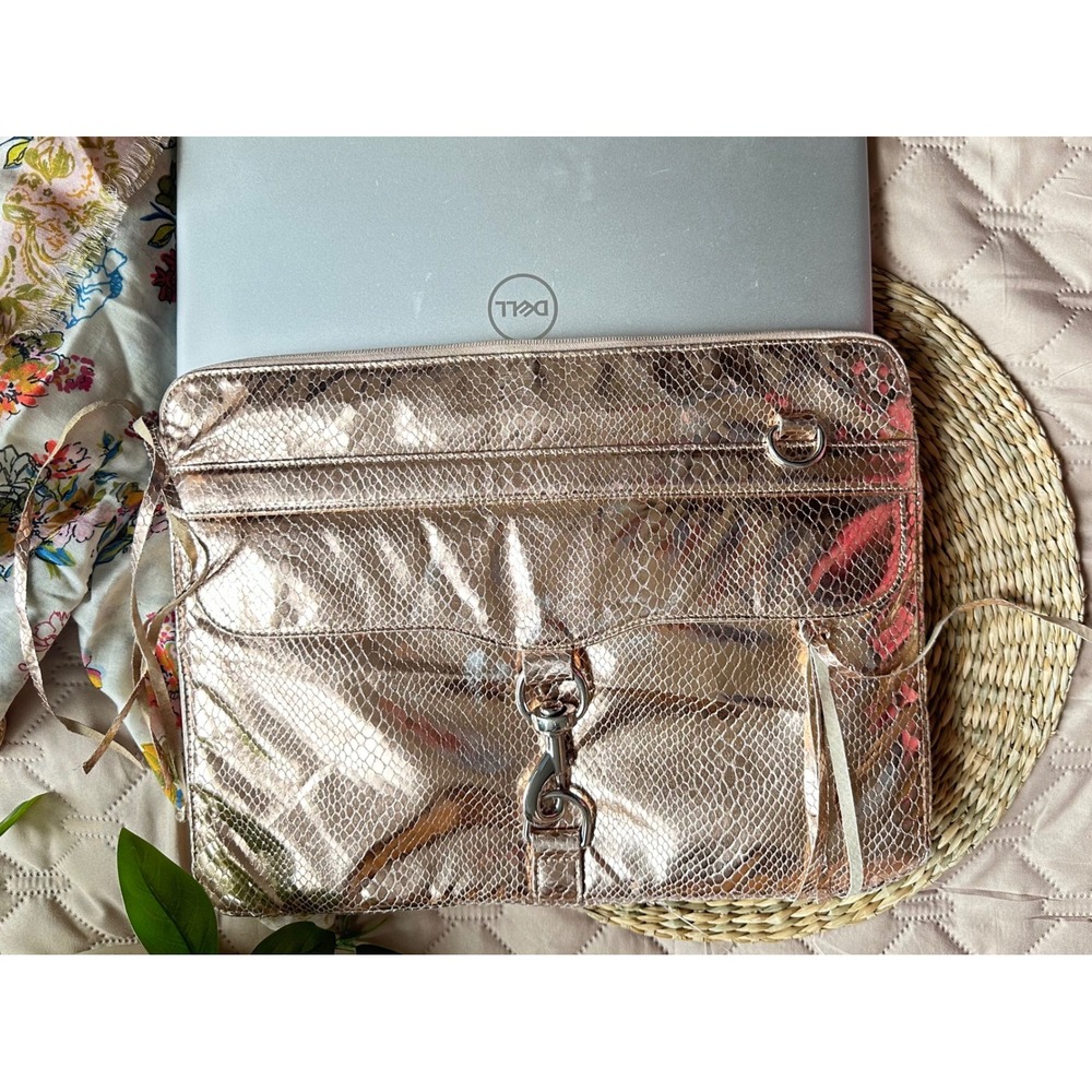 Rebecca Minkoff‎ Rose Gold Metallic Snake Embossed 15 Inch Laptop Sleeve MAB Bag